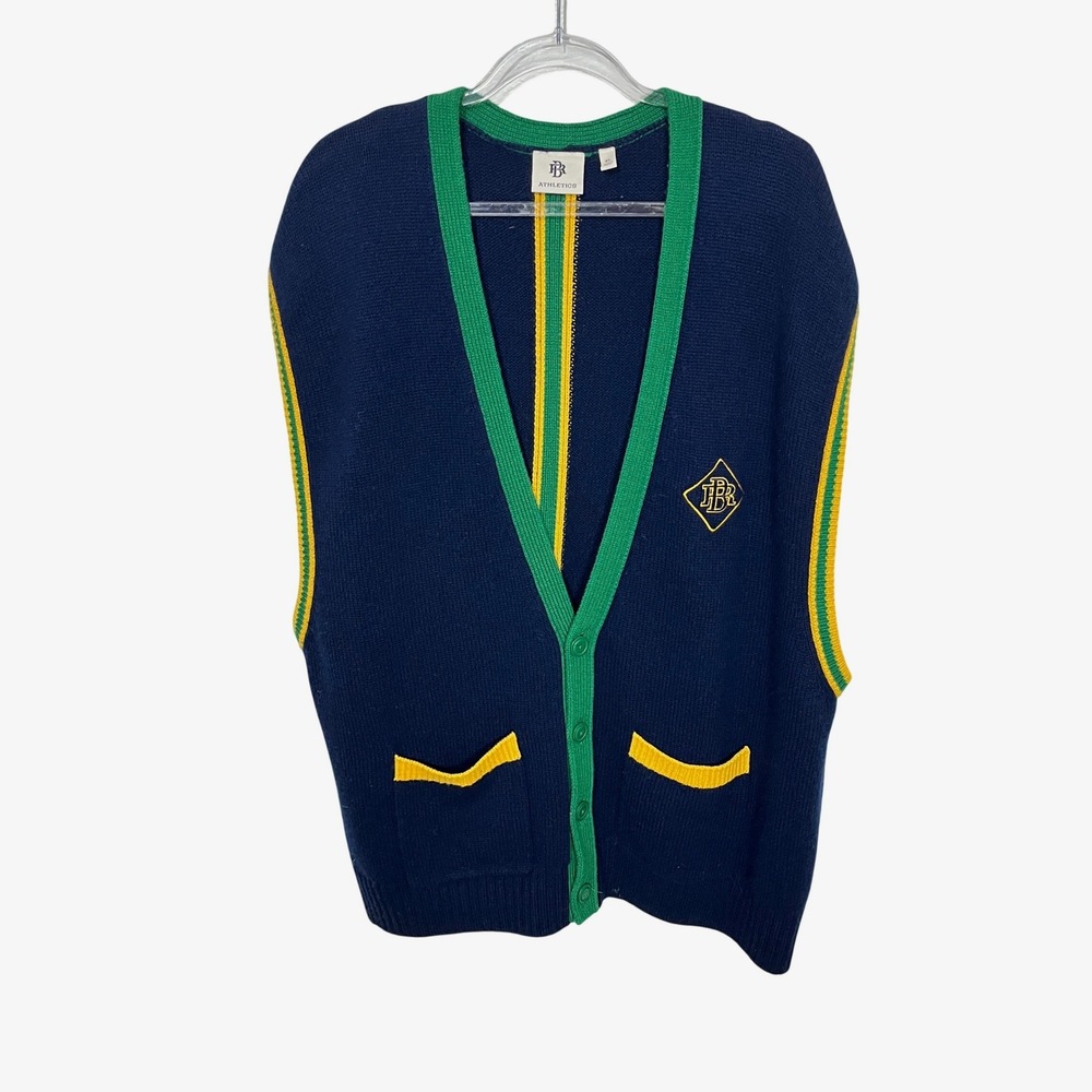 Banana Republic FBR Athletics Cardigan Vest Mens XL Navy Blue Cashmere - Picture 2 of 7